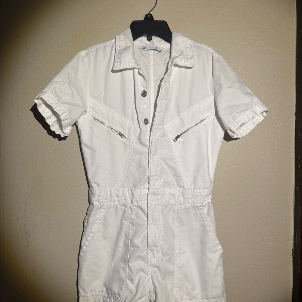 Zara Crisp White Collared Jumpsuit